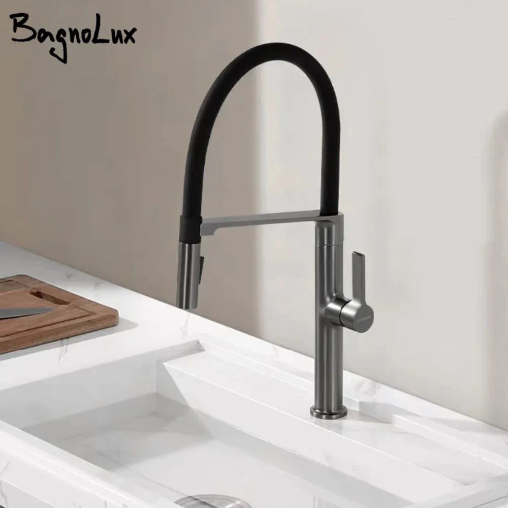 Black Kitchen Faucet Pull Down Sprayer Rubber Mixer Deck Mounted 2 Ways Sprayer Head Taps Hot And Cold Water faucet