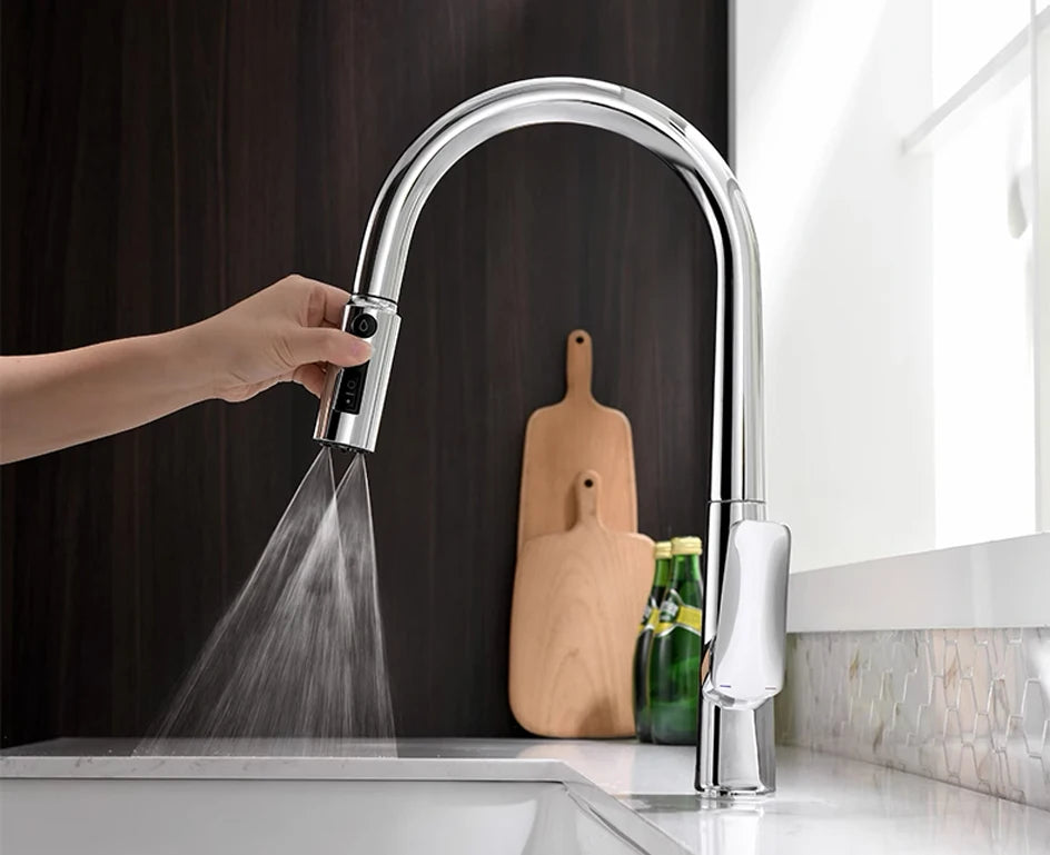 VGX Filter Water Kitchen Faucet Dual Spout Pure Drinking Water Tap Pull Out Kitchen Sink Mixer Faucet Gourmet Brass Crane Gold