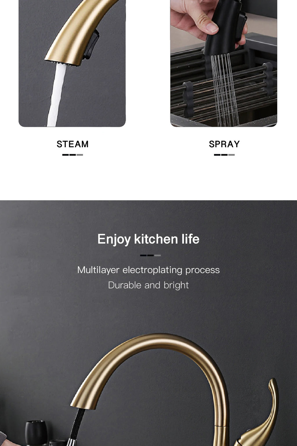 AITANA Simple design brass black kitchen faucet modern single handle pull-out hot and cold water 2 function sink faucet