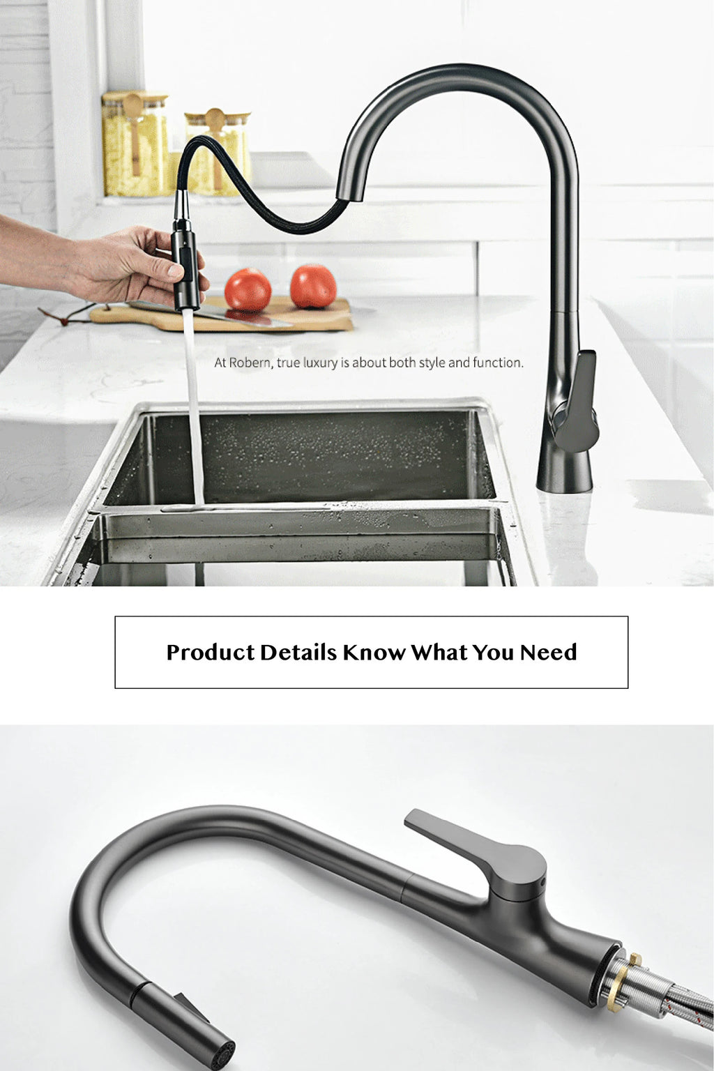 AITANA modern brushed gold kitchen faucet with single handle and single hole ceramic valve core hot&cold water pull-out sink Tap