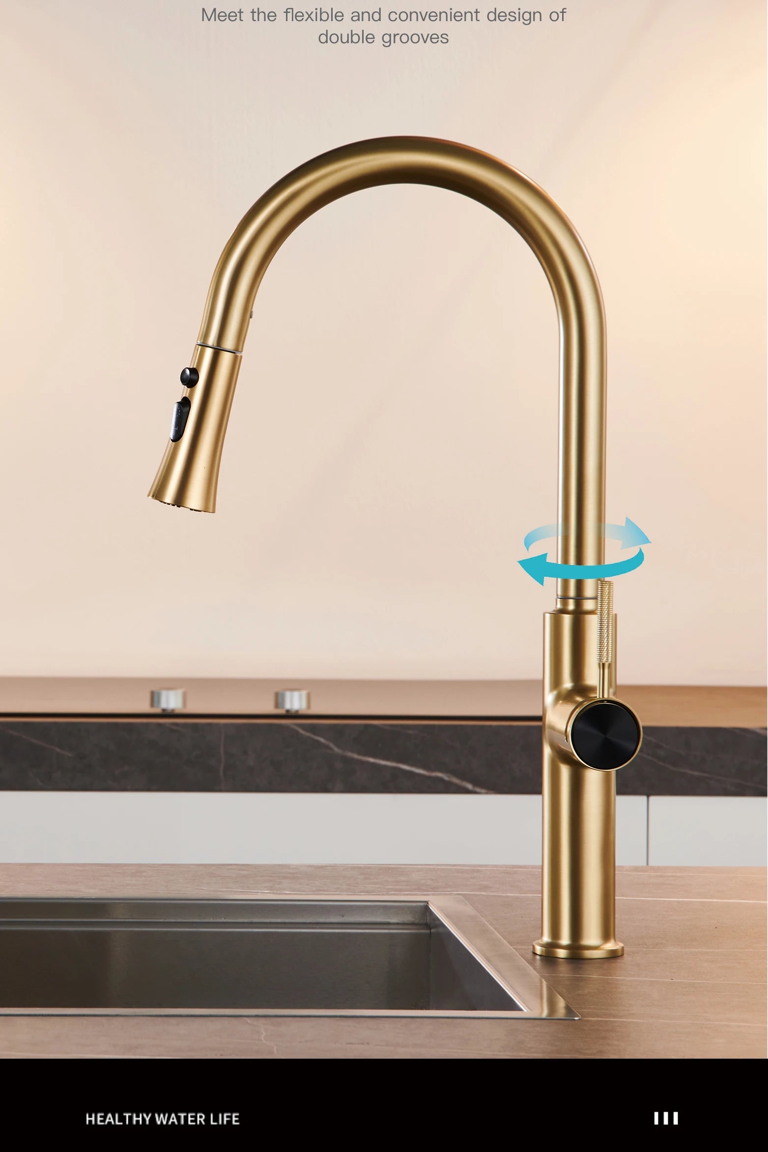 AITANA Pull out Design Gun Grey Kitchen Faucet Simple Single Handle Hot and Cold Water 3-Function Modern Sink Faucet