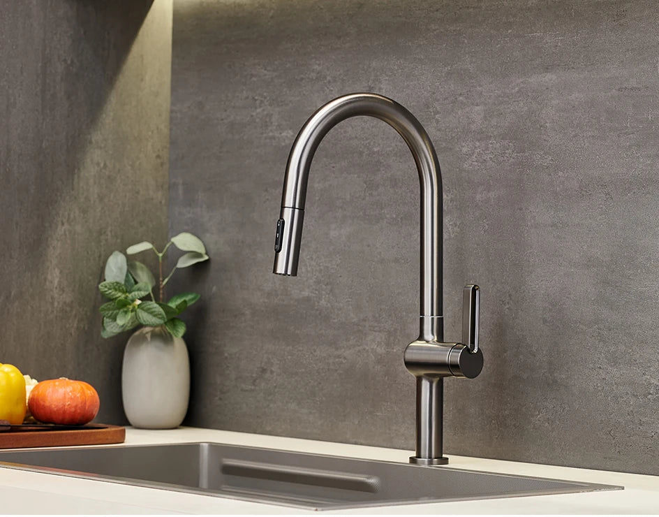VGX Luxury Brushed Kitchen Faucet Deck Mounted Tap Pull Out Kitchen Sink Mixer Single Handle Kitchen Gourmet Faucet Water Crane