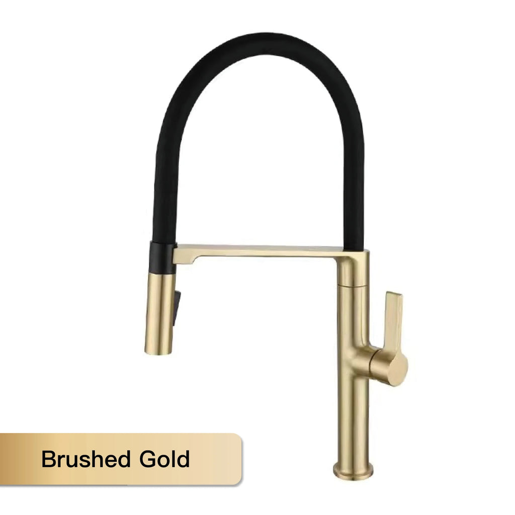 AITANA Luxury Gun Grey Brass Kitchen Faucet Simple Design Single Handle 2-Function Hot and Cold Water Pullout Sink Mixer