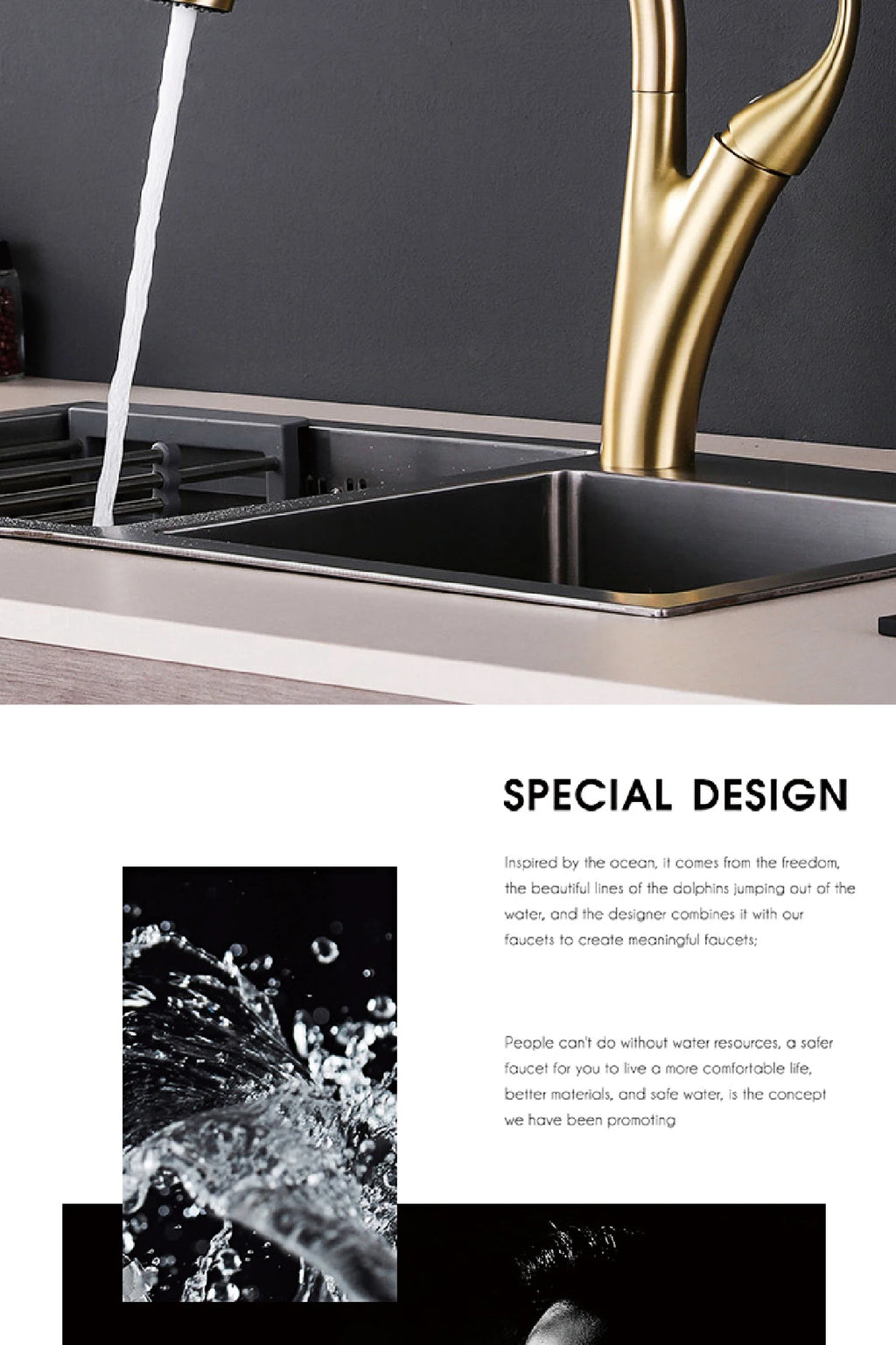 AITANA Simple design brass black kitchen faucet modern single handle pull-out hot and cold water 2 function sink faucet