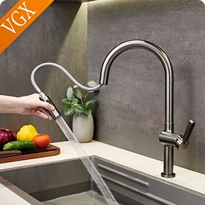 VGX Water Filter Kitchen Faucet Dual Spout Pure Drinking Water Tap Pull Out Kitchen Sink Mixer Kitchen Gourmet Faucet Crane Gold