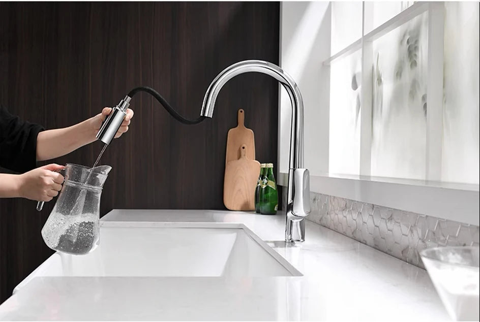 VGX Filter Water Kitchen Faucet Dual Spout Pure Drinking Water Tap Pull Out Kitchen Sink Mixer Faucet Gourmet Brass Crane Gold