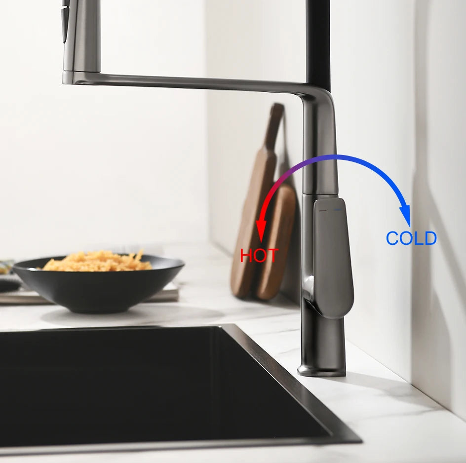 VGX Kitchen Faucet Sink Faucets Rubber Pull Down Stream Sprayer Taps Rotatable Kitchen Mixer Water Tap Hot Cold Crane Rose Gold