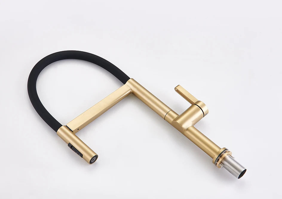 VGX Kitchen Faucet Sink Faucets Rubber Pull Down Stream Sprayer Taps Rotatable Kitchen Mixer Water Tap Hot Cold Crane Brass Gold