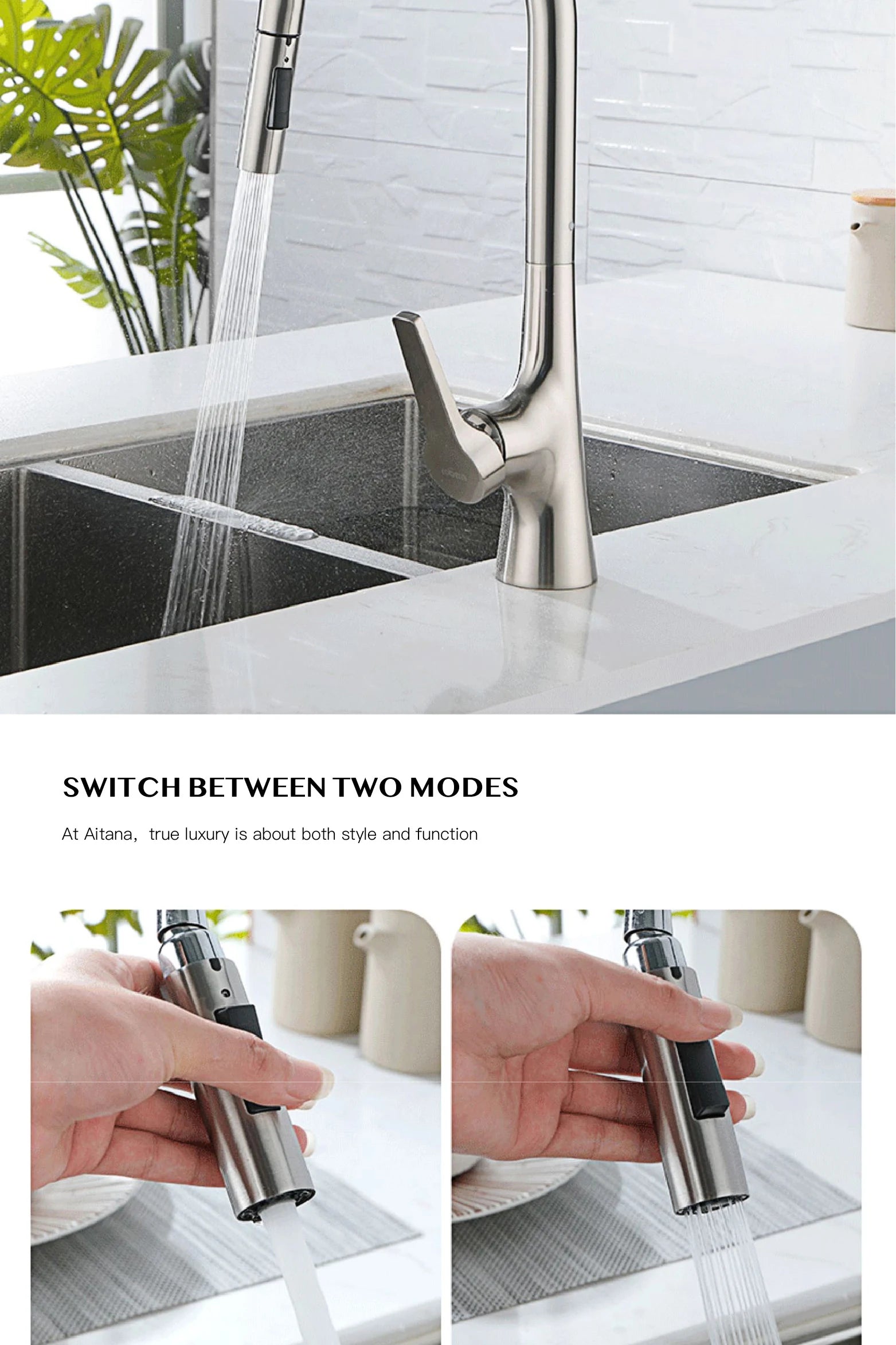 AITANA modern brushed gold kitchen faucet with single handle and single hole ceramic valve core hot&cold water pull-out sink Tap