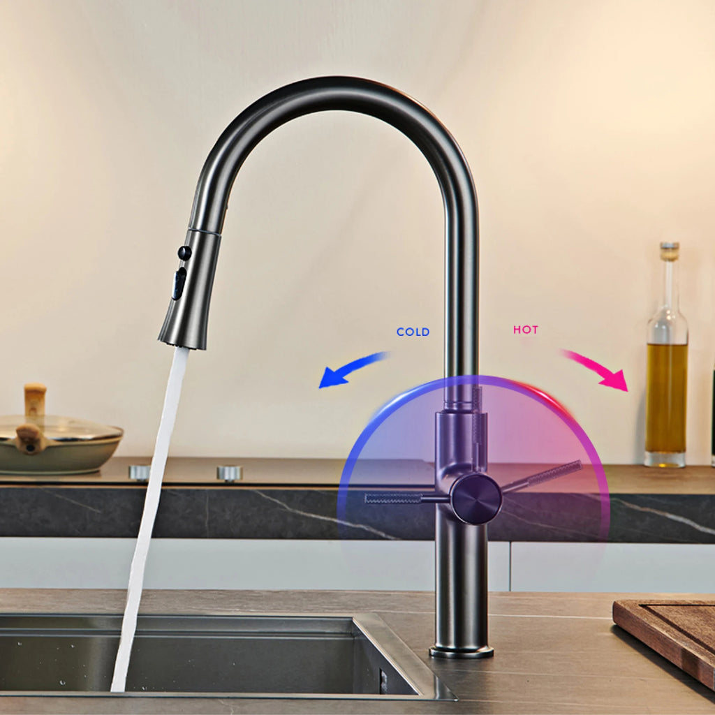 AITANA Pull out Design Gun Grey Kitchen Faucet Simple Single Handle Hot and Cold Water 3-Function Modern Sink Faucet