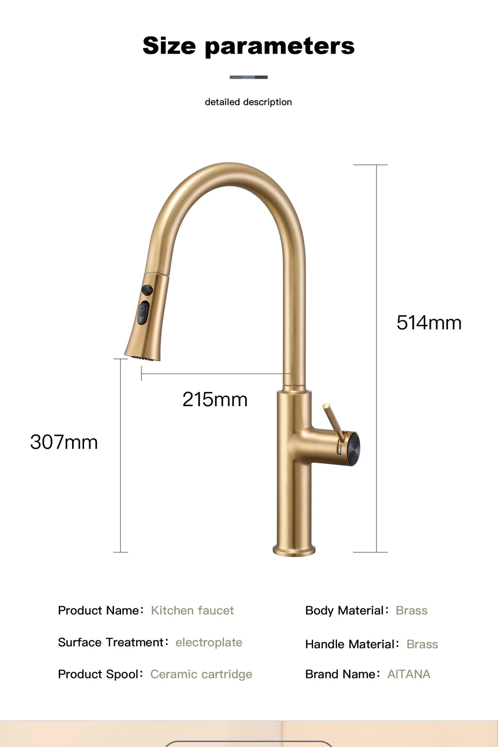AITANA Pull out Design Gun Grey Kitchen Faucet Simple Single Handle Hot and Cold Water 3-Function Modern Sink Faucet