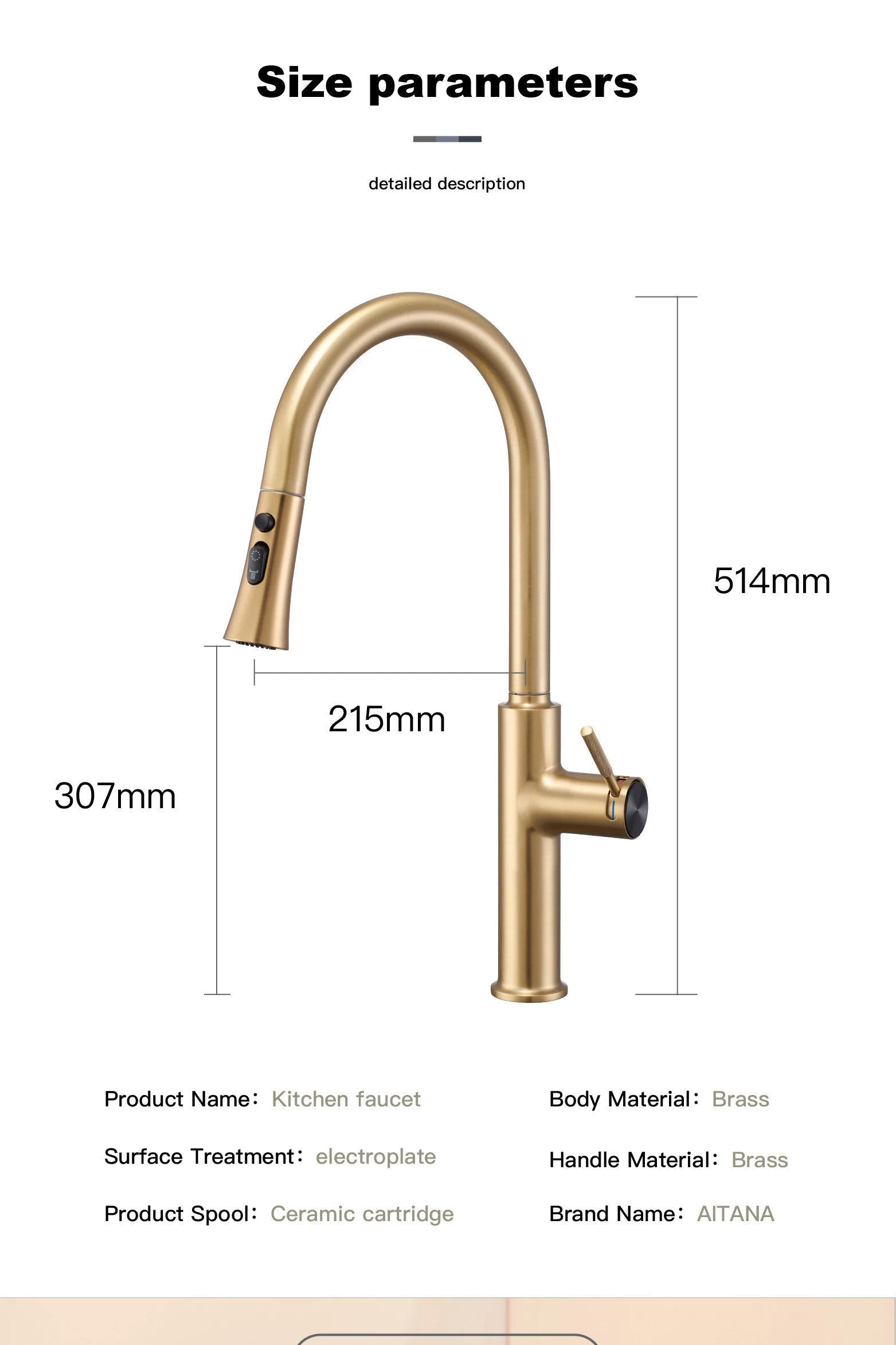 AITANA Pull out Design Gun Grey Kitchen Faucet Simple Single Handle Hot and Cold Water 3-Function Modern Sink Faucet