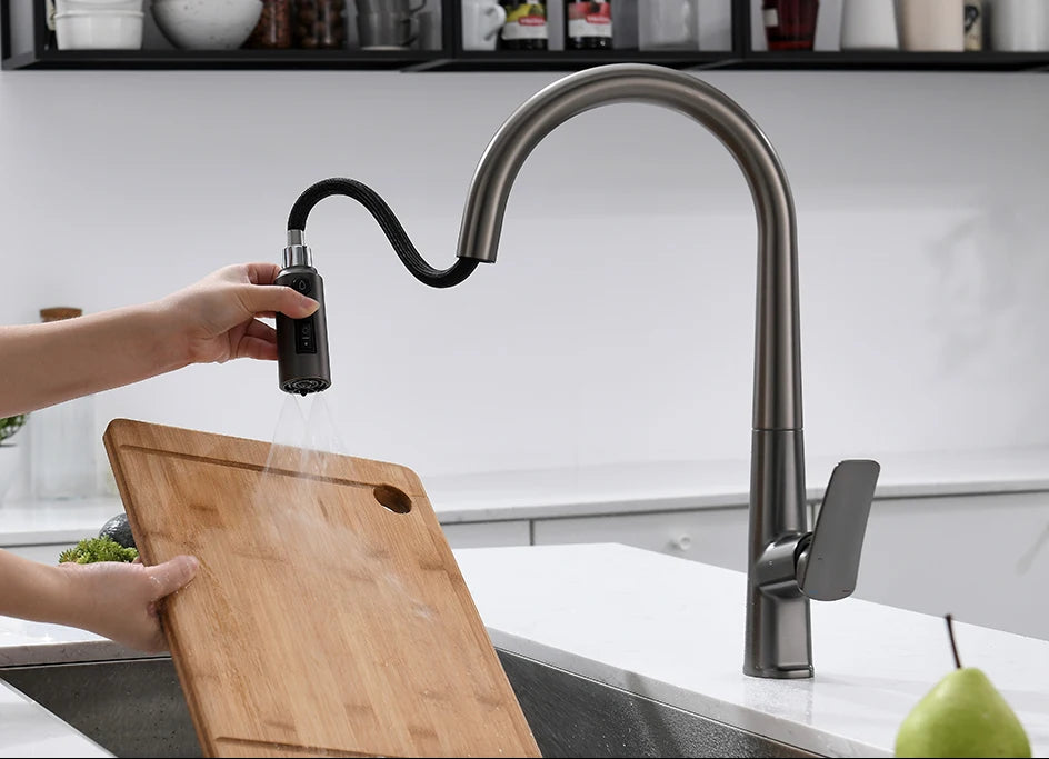 VGX Filter Water Kitchen Faucet Dual Spout Pure Drinking Water Tap Pull Out Kitchen Sink Mixer Faucet Gourmet Brass Crane Gold