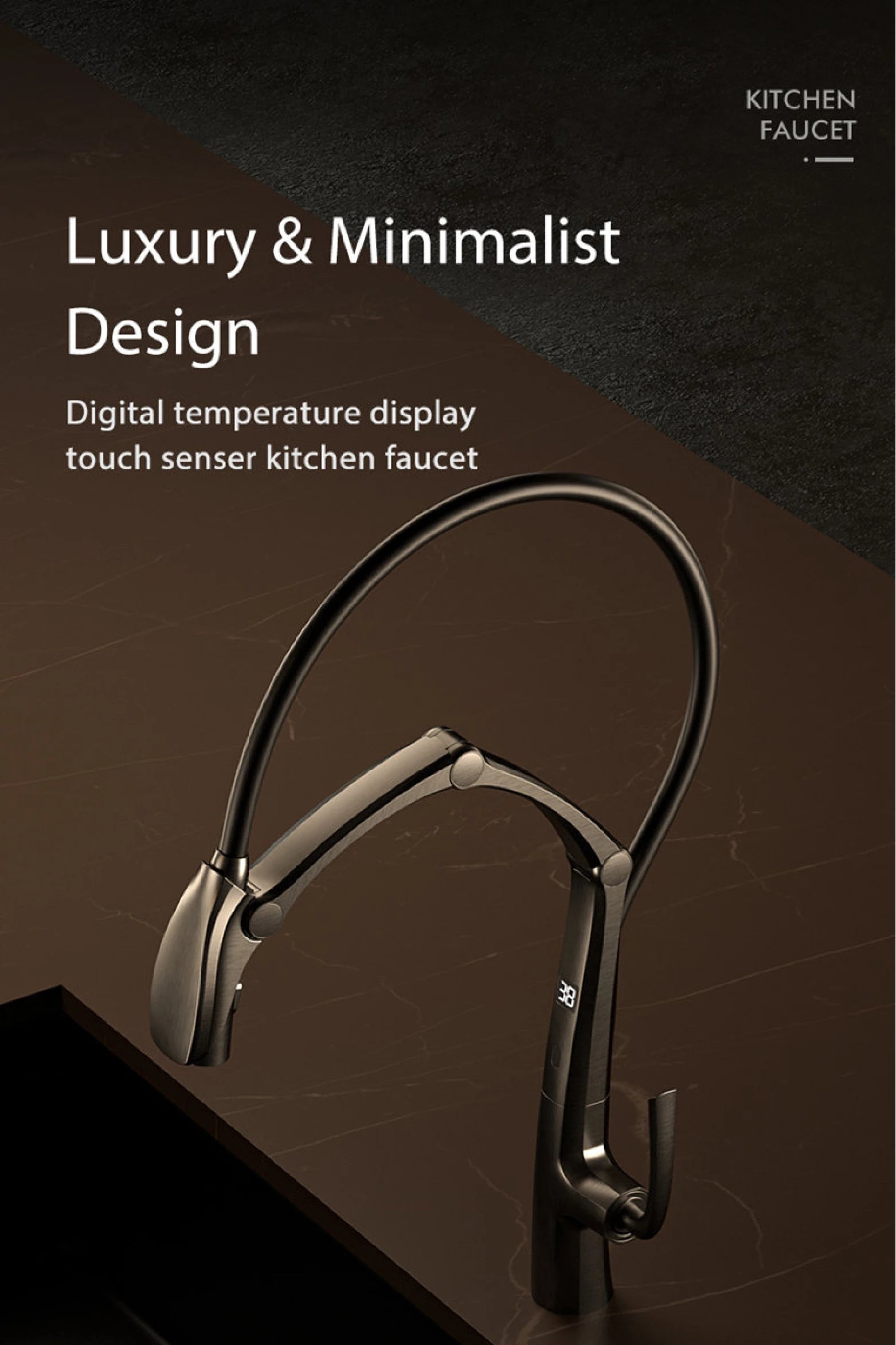 Luxury brass gun gray kitchen faucet Digital display Intelligent induction magnetic suction Pull-Out design Cold & hot sink Tap