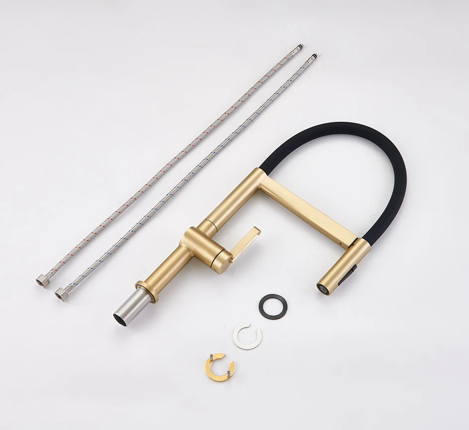 VGX Kitchen Faucet Sink Faucets Rubber Pull Down Stream Sprayer Taps Rotatable Kitchen Mixer Water Tap Hot Cold Crane Brass Gold