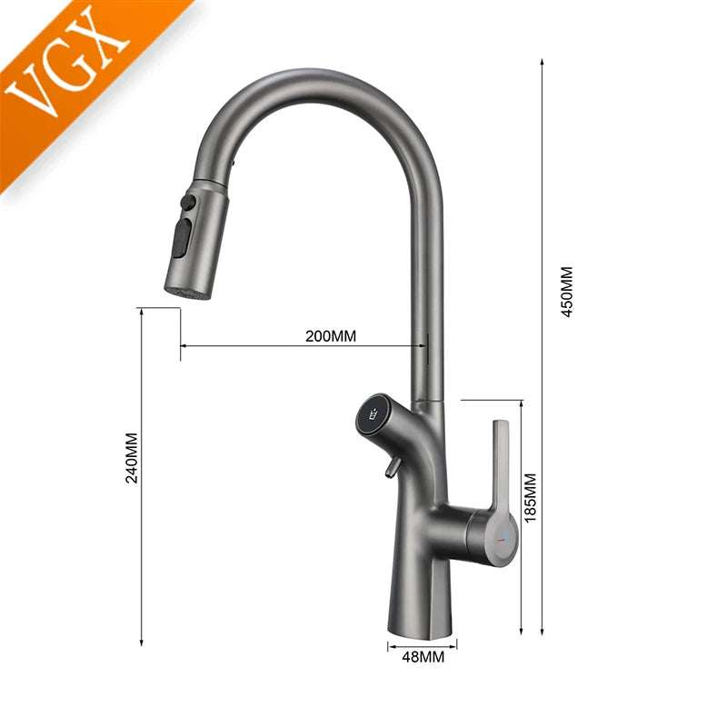 VGX Water Filter Kitchen Faucet Dual Spout Pure Drinking Water Tap Pull Out Kitchen Sink Mixer Kitchen Gourmet Faucet Crane Gold