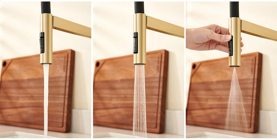 VGX Kitchen Faucet Sink Faucets Rubber Pull Down Stream Sprayer Taps Rotatable Kitchen Mixer Water Tap Hot Cold Crane Brass Gold