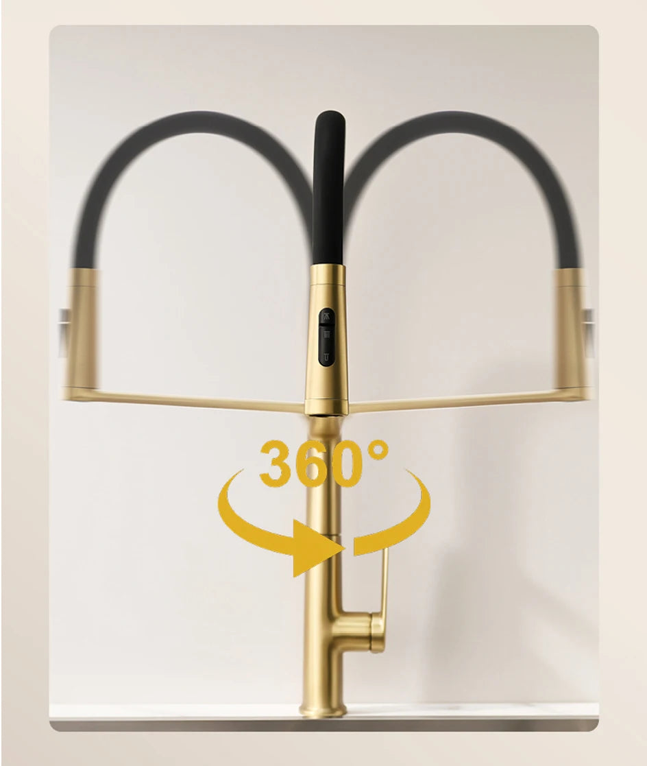 VGX Brushed Kitchen Faucet Sink Faucet Rubber Pull Down Stream Sprayer Tap Rotatable Kitchen Mixer Water Tap Hot Cold Crane Gold