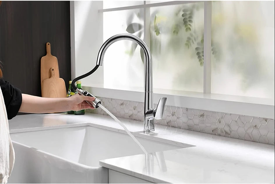 VGX Filter Water Kitchen Faucet Dual Spout Pure Drinking Water Tap Pull Out Kitchen Sink Mixer Faucet Gourmet Brass Crane Gold